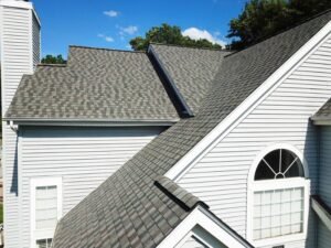 Close-up of repaired roof shingles in Middletown, NJ.